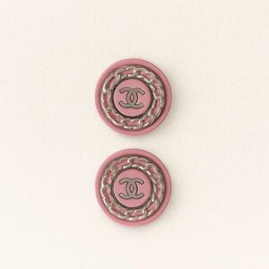 Rare Chanel Pink Enamel Chain Buttons Set of 2 Authentic CC Logo DIY Couture